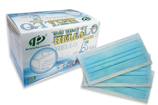 KHẨU TRANG Y TẾ HELLO MASK (5 LỚP MÀU XANH - 50 Cái/Hộp )